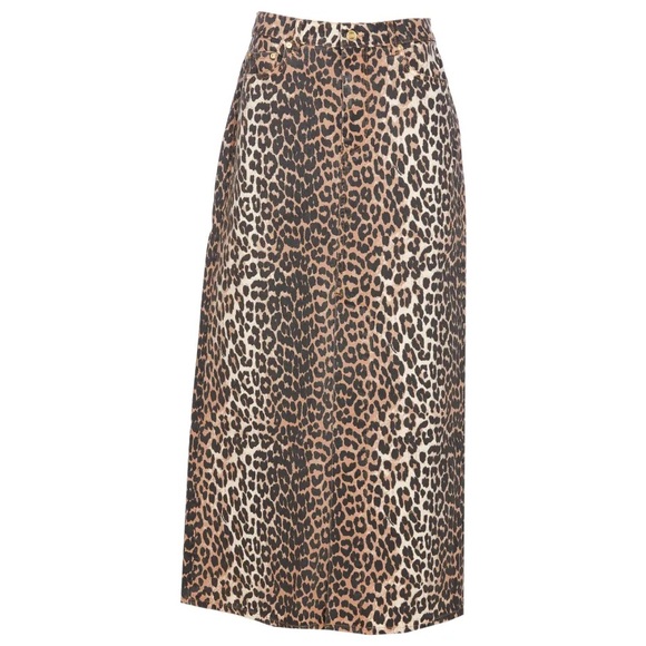 GANNI LEOPARD DENIM MAXI SLIT SKIRT - Picture 2 of 5